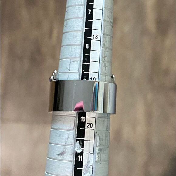 Silver Dangling Curb Chain Wide Stainless Steel Statement Band Ring NEW - Picture 4 of 5